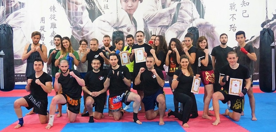 Praetorians students and coaches after a Muay Thai grading at the academy in Beirut